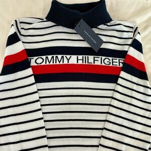 NWT Tommy Hilfiger Women's Turtleneck Sweater Small Striped Nautical Logo Top